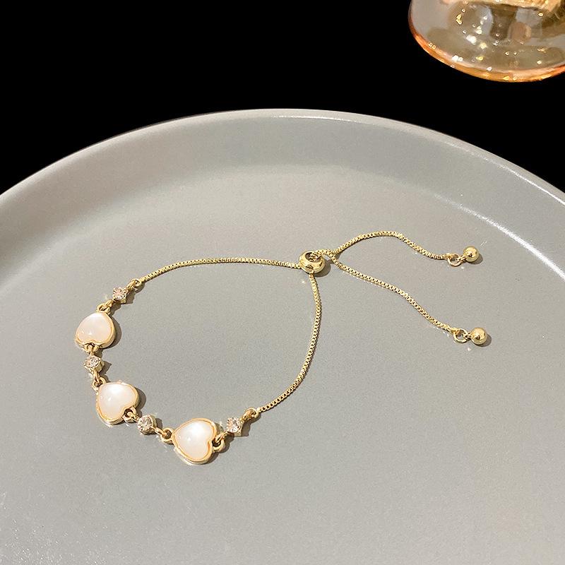 Korean Retro Pearl Titanium Steel Women's Bracelet - High-End Ins Style Beaded Bangle for Couples