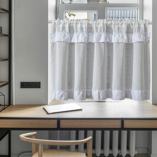 Sheer Window Valance, Short Curtain with Rod Pocket, Light Filtering Valance Curtain for Basement Kitchen Bedroom Window Cabinet