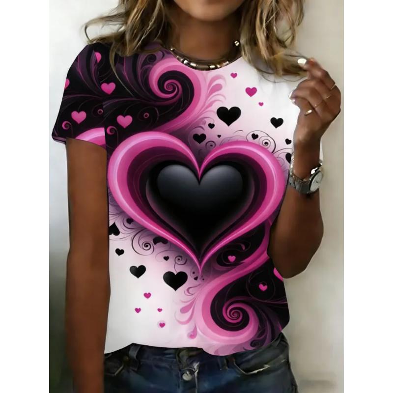 Crew Neck T-shirt Love Short Sleeve Fashion Women's Clothing 3D Love Print Love T-shirt