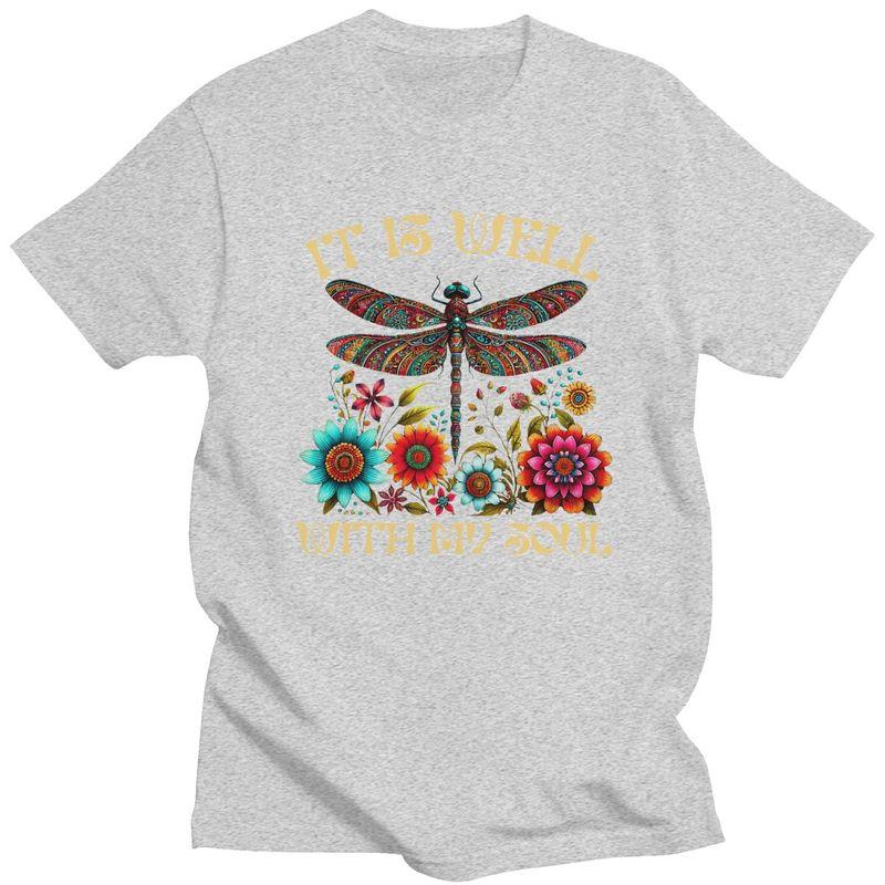 Custom Boho Dragonfly Floral T Shirt for Men 100 Cotton Tshirt Tee Tshirt Clothing