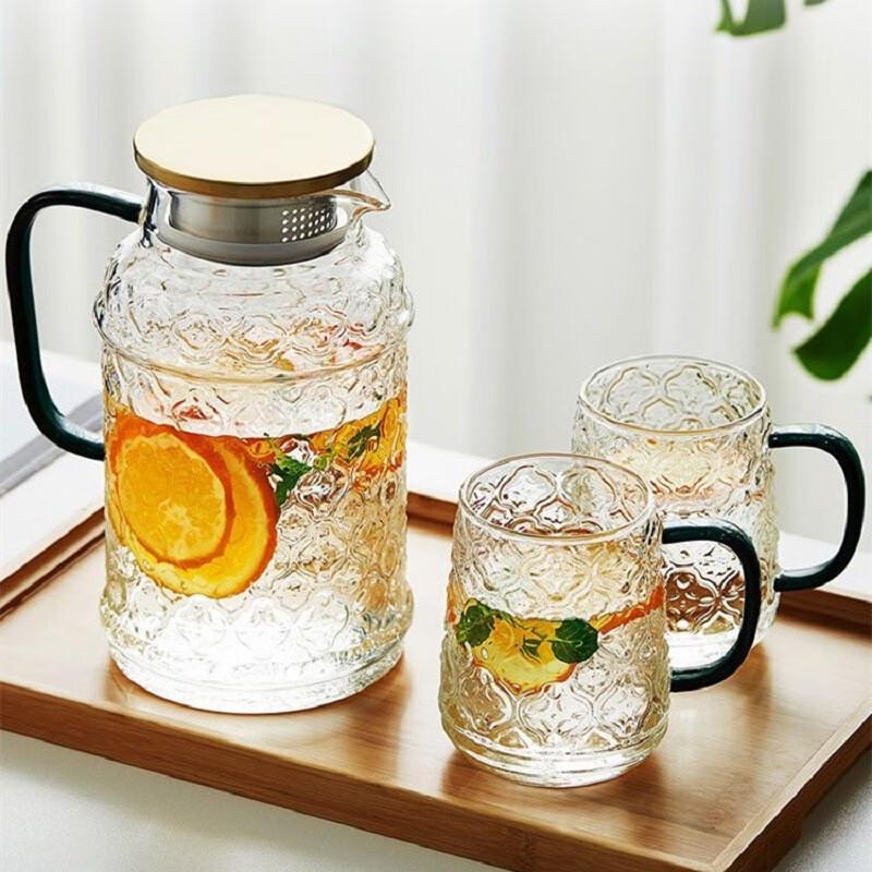 Retro Begonia High Borosilicate Glass Water Pitcher & Cup Set