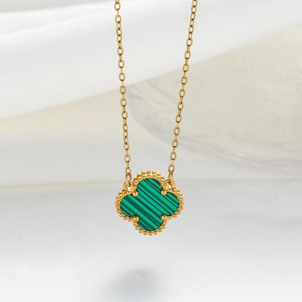15mm High Version Double-sided Four-leaf Clover Necklace Female Light Luxury Titanium Steel Does Not Fade Simple Temperament Female Clavicle Chain