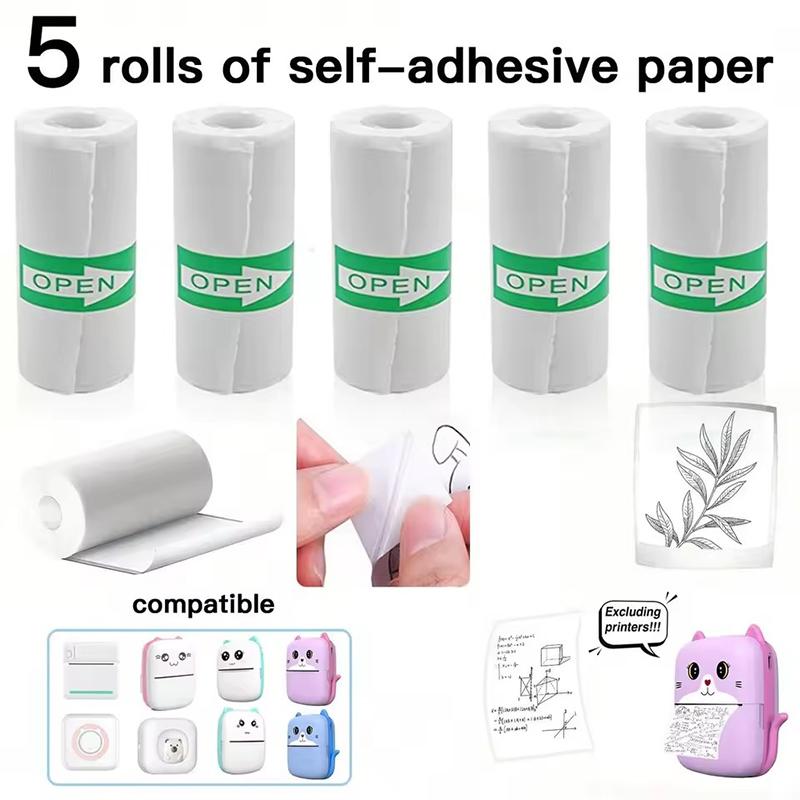 Mini Pocket Printer Self-Adhesive Paper Portable Thermal Printer Label Sticker For Printer Suitable For Home Office Study Work
