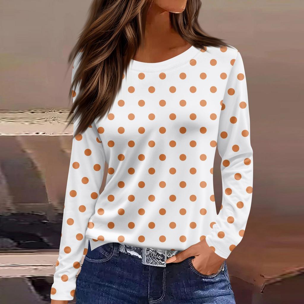 Damenmode Lässig Schlitzsaum Rundhals Langarm Bedrucktes T-Shirt Damen Oberteil