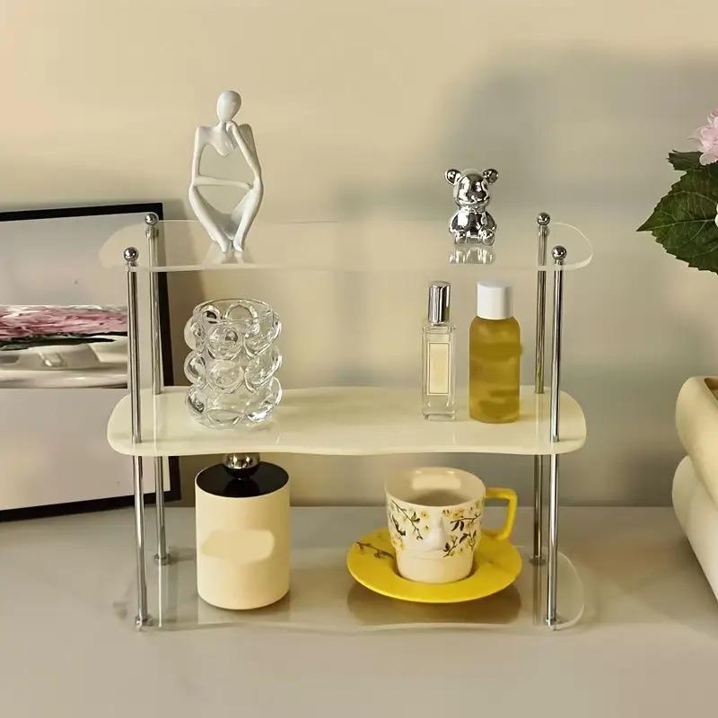 Stylowy 3-poziomowy Stojak do Przechowywania na Biurko Akrylowy Stojak Ekspozycyjny, Odpowiedni do Przechowywania Filiżanek, Dekoracji Perfum, Elegancki i Prosty