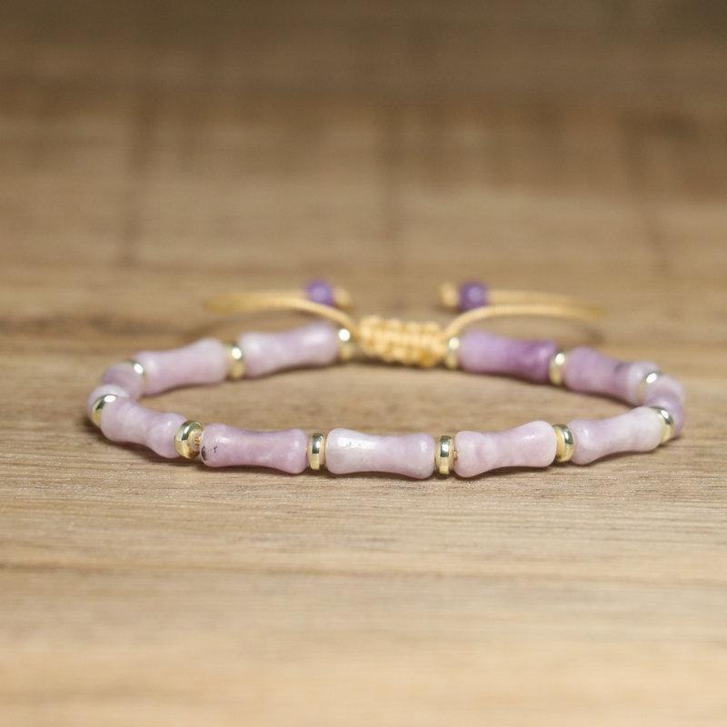 Blue Impression Jasper Tube Bead Bracelet – Gold Accent Adjustable Boho Jewelry, Protection Luck Gift for Women