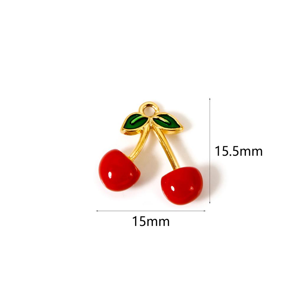 1Piece 304 Stainless Steel Flora Collection Charms 18K Gold Plated Red Enamel Cherry Strawberry Pendants For DIY Necklace Making