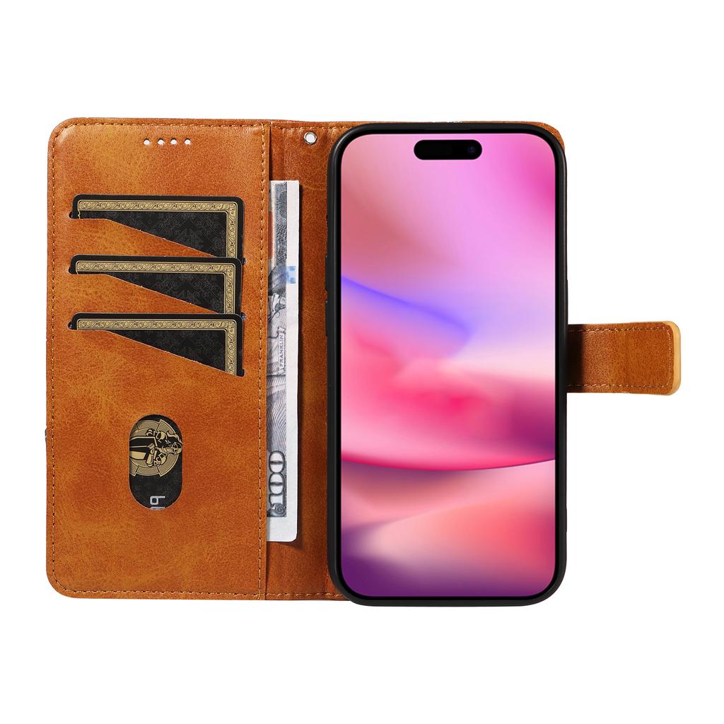 For iPhone 16 Case PU Leather Protective Geometric Line Phone Cover Wrist Strap