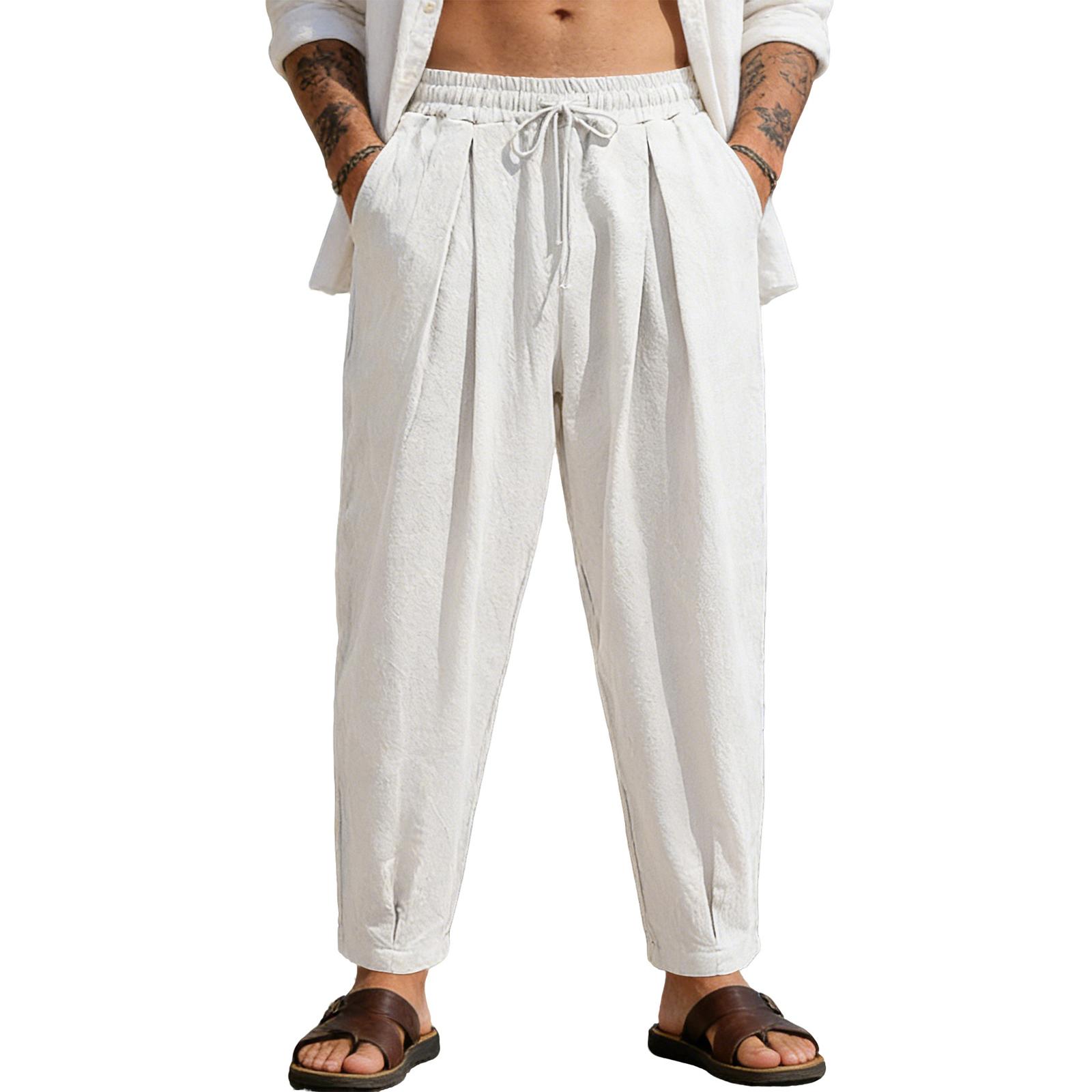 

Men s Summer Cotton And Linen Casual Leg Trousers XL білий