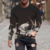 Crane Bird Pattern Beautiful Animals 3D Printed Men's T-shirts Autumn Casual Loose Round Neck Long Sleeves Tops