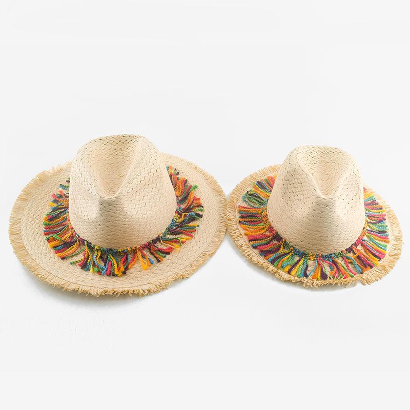 Summer Visor Jazz Straw Hat Broken Grass Edge Parent-child Hat Seaside Beach Hat Ethnic Style Big Edge Hat Children