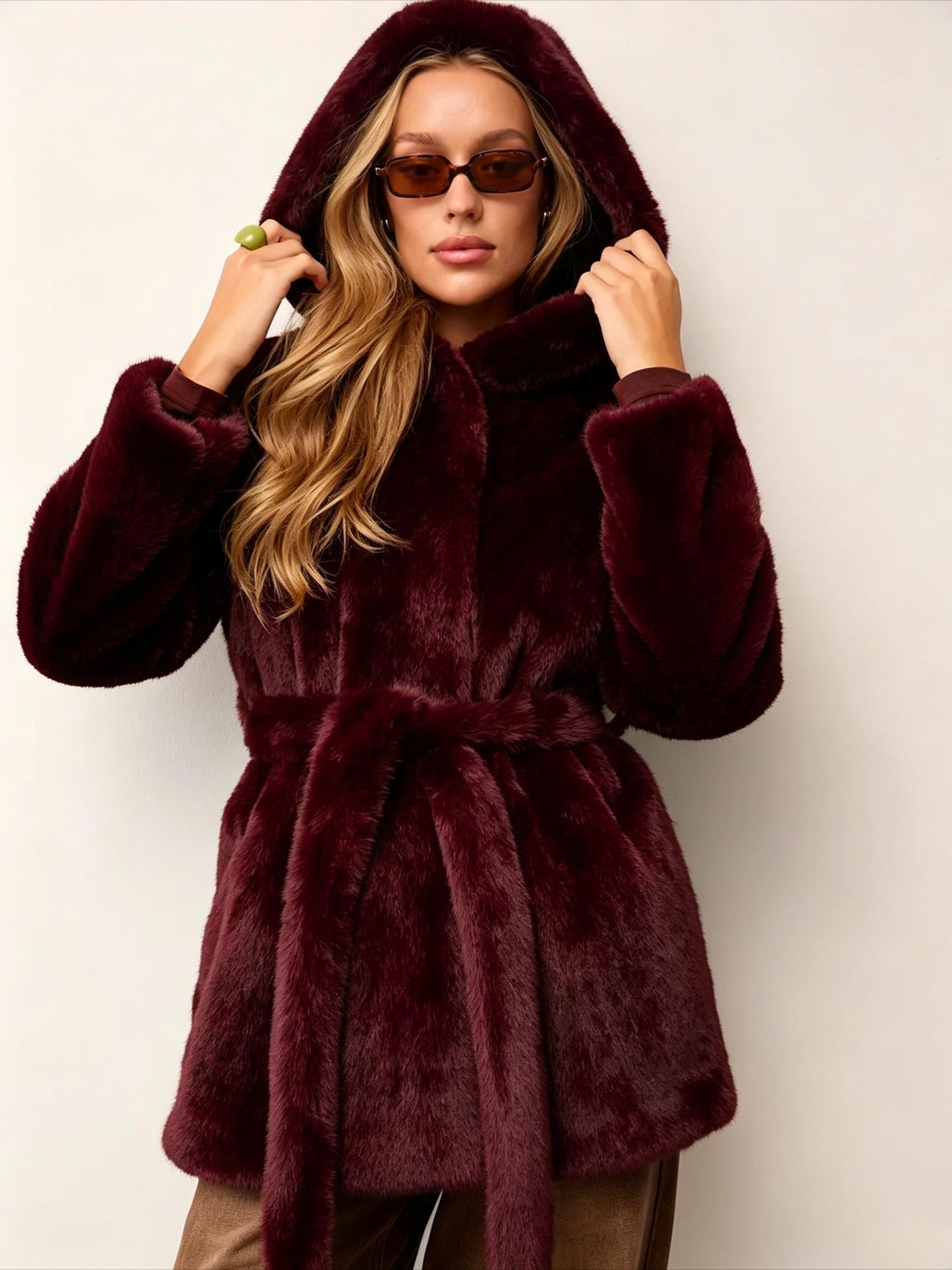 Hooded Faux Fur Women Coats Jackets