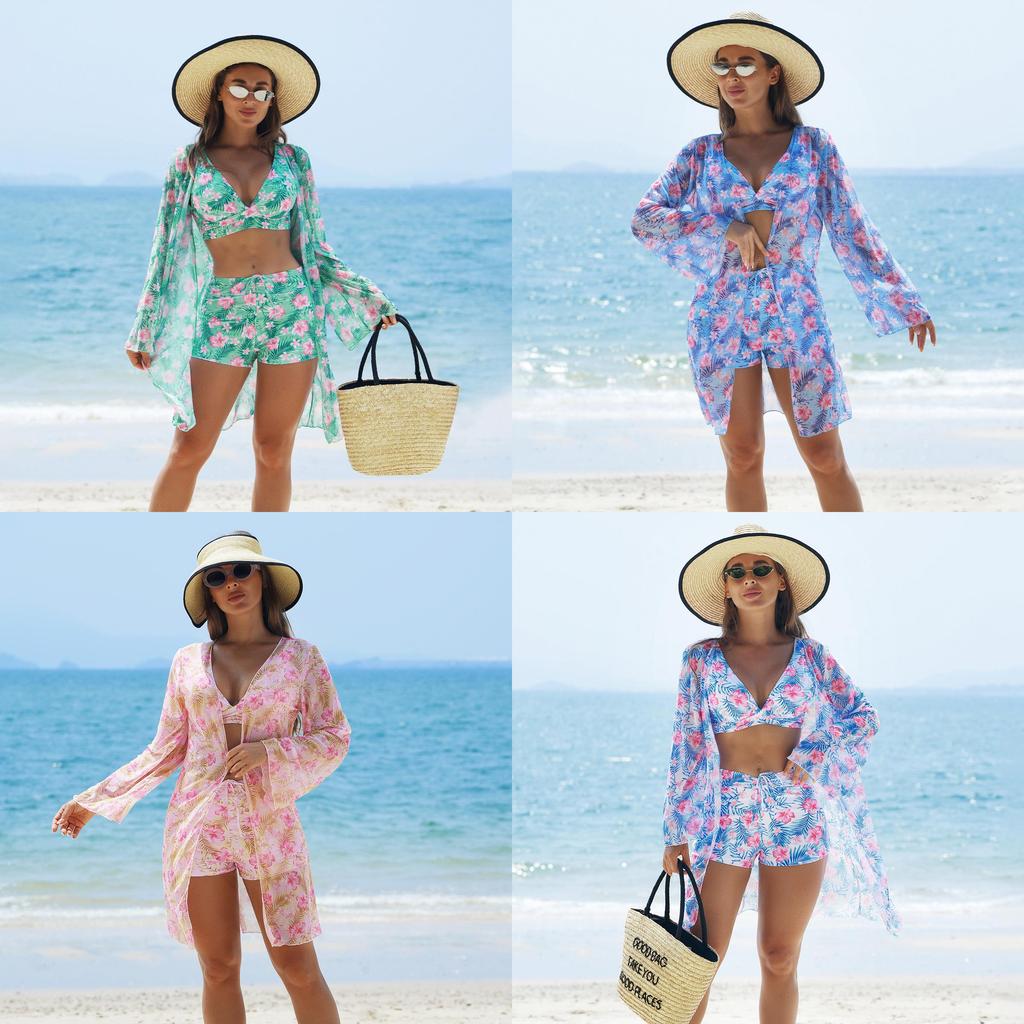 Fashion Sexy Print Bikini Three Piece Swimsuit For Water Sports Women