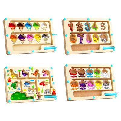 Verfolgungsnummern-Labyrinth Zählbrett Magnetisches Zähl- und Farbsortierspiel Pädagogisches Holz-Labyrinth-Spielzeug für Kinder
