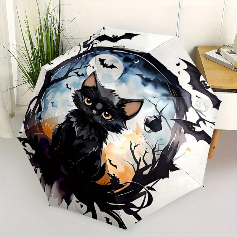

1pc Noble Black Cat Art Pattern Automatic Umbrella is Fashionable and Good-Looking, a Portable 3-Fold Umbrella, Suitable for Travel and Daily Use