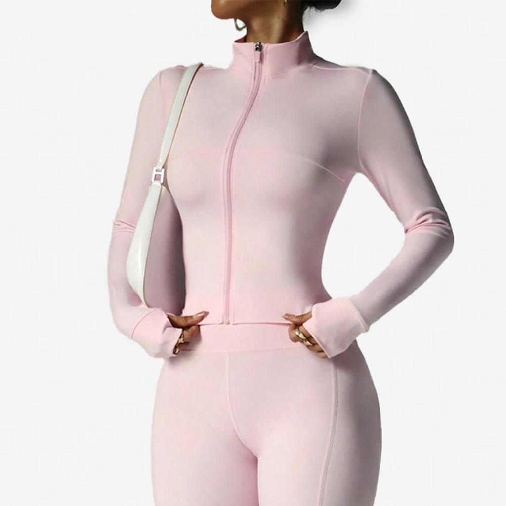 Waist-Cinching Yoga Set: Long-Sleeve Jacket & Butt-Lifting Micro-Flare Pants - Women's Sportswear for Autumn/Winter.