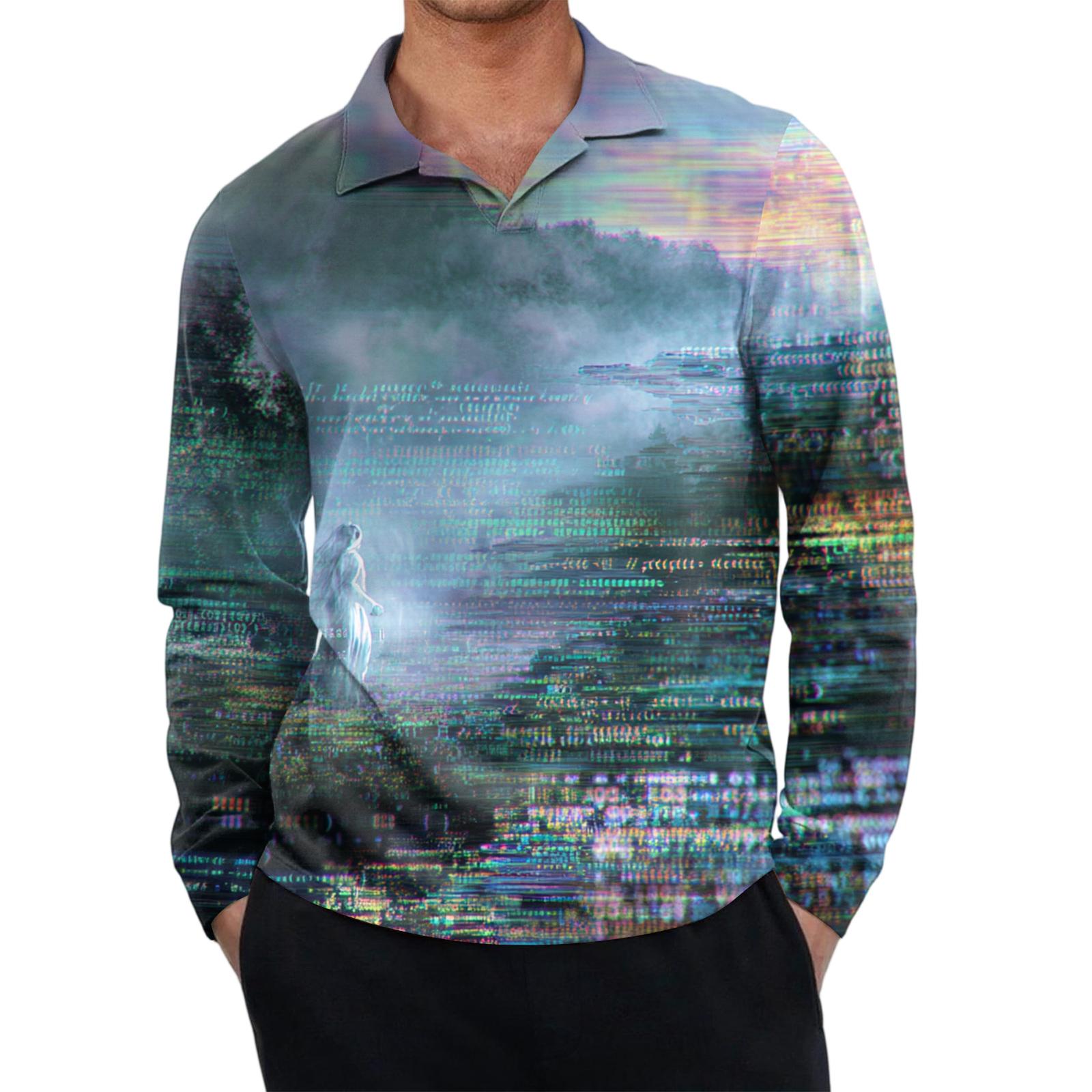 

Men s Casual Retro Small V-neck Long-sleeved Top XXXL тёмно-синий