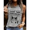 Fun cartoon cat tag printed vest, humorous design women's printed vest