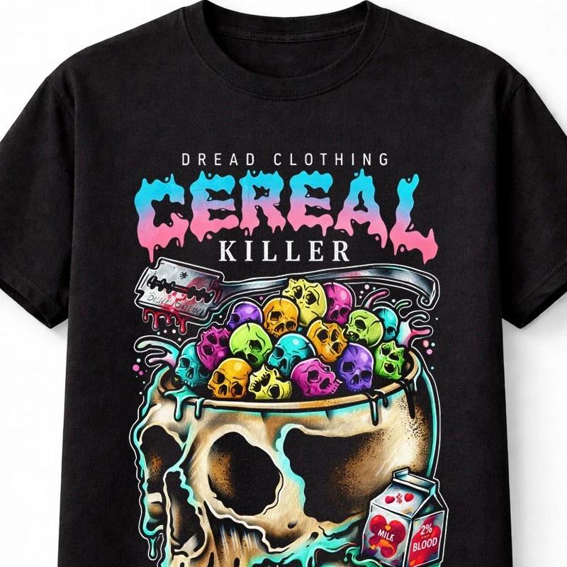 Cereal Killer Skull Funny Breakfast Horror Halloween Graphic Unisex TShirt S