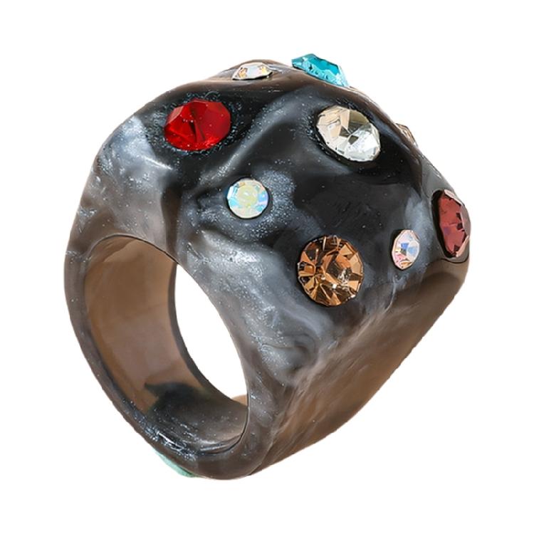 Contemporary Resin Cocktail Ring Featuring 3D Wrinkled Design And Brilliant Crystal Embellishments Finger Accessory