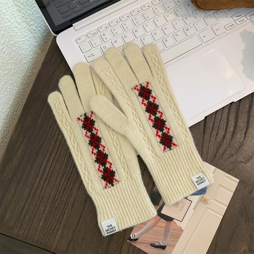 Soft Winter Knitted Gloves Fair Island Style Women Cycling Mittens Twists Pattern Gloves  Girls