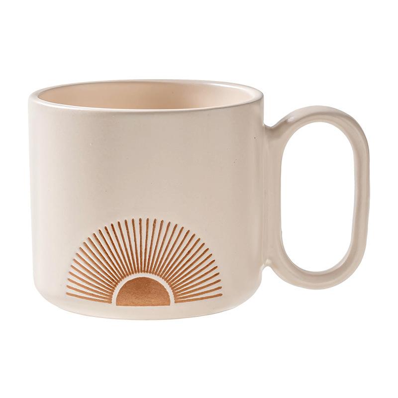 

Mug Embossed Ceramic Cup Cup Household High Value Water Cup Coffee Cup Milk Breakfast Cup 390ml