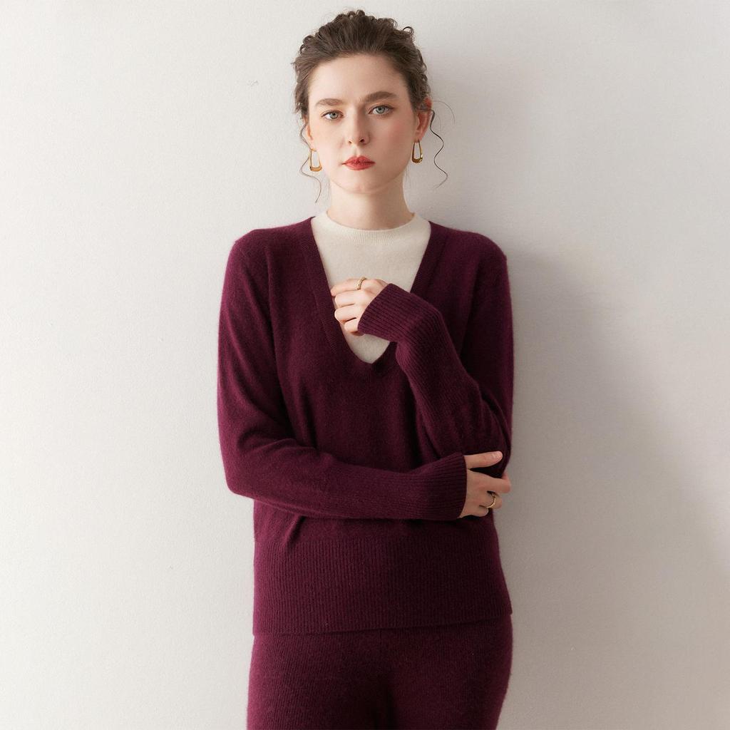 Women's Colorblock Round Neck Two-Piece Cashmere Sweater - Long Sleeve Knitwear for Autumn/Winter