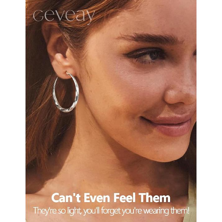 Silver Hoop Earrings for Women Hypoallergenic Sterling Silver Post Lightweight Large Mobius Hollow Tube 14k Gold Hoop Earrings Trendy 40MM 50MM 60MM