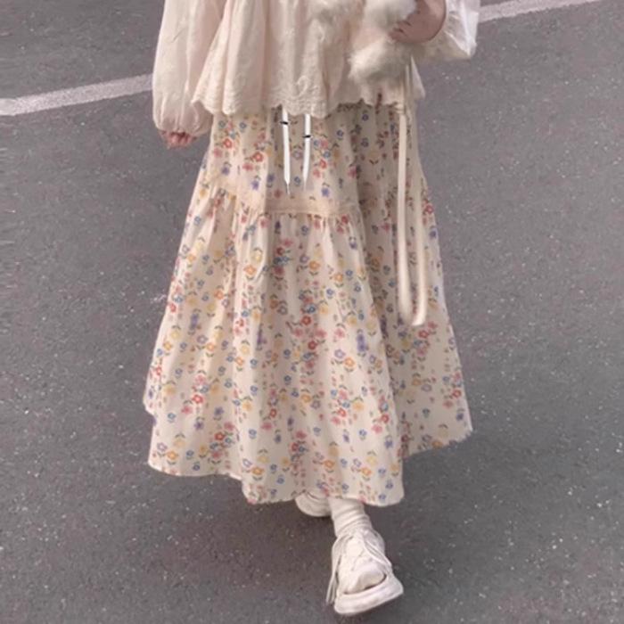 

Sweet Floral Maternity Dress Set: Round Neck Top & Loose Skirt XXL