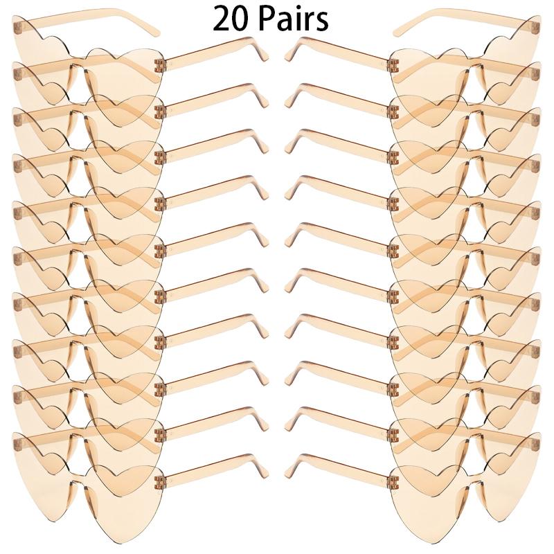 16/20 Pairs Cute Heart Shaped Sunglasses Fashion Rimless Solid Color Beach Vacation Shades Women Trendy Rave Decor Sun Glasses