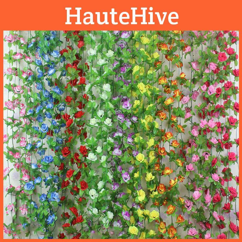 Lush And Vibrant Fake Silk Rose Artificial Flower Vine Ivy Leaf Garland For Home Decor