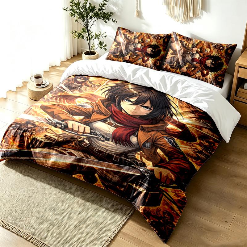 Attack On Titan 3pc Duvet Cover Set Simple Modern Bedding Set Wrinkle Resistant Soft Fabric All Season Use a Perfect Gift