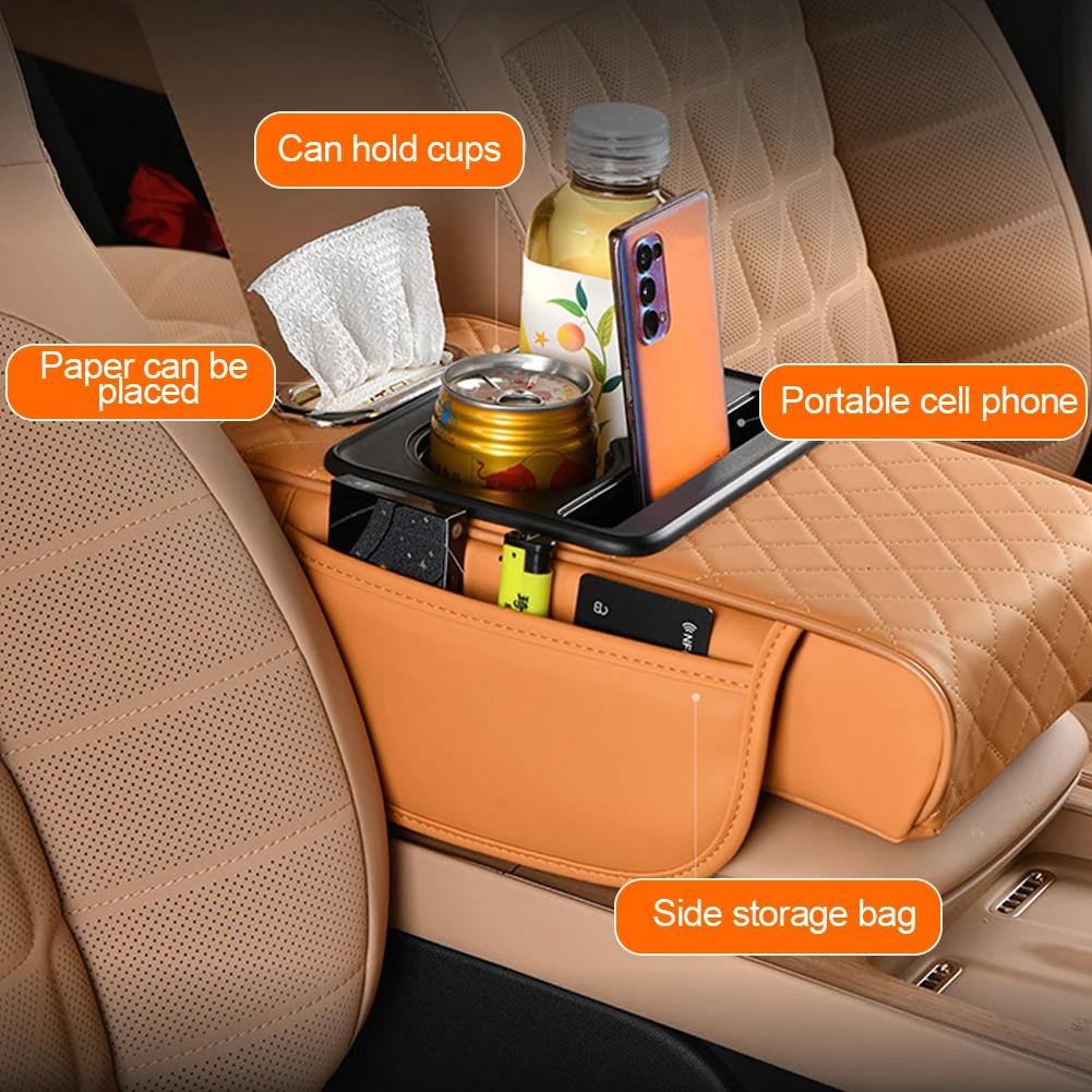 High Quality Car Armrest Cover Thicken Height Pad Arm Rest Cushion with Pocket Tissue Cup Holder Memory Cotton Elbow Support Pad