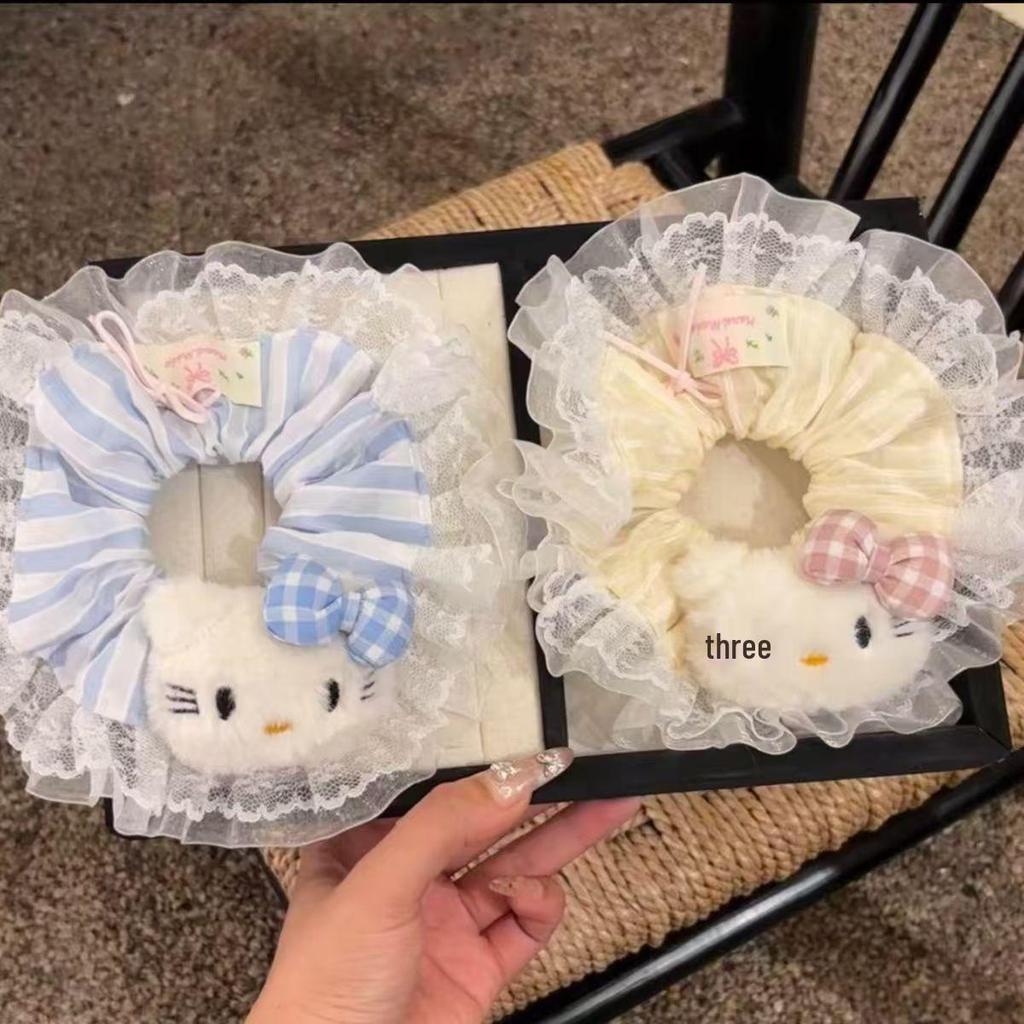 Süßes gestreiftes Spitzen-Kätzchen-Haargummi für Pferdeschwänze & Dutts - Weiches Haaraccessoire für Mädchen