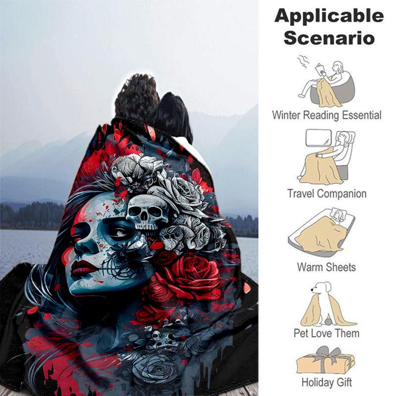 1pc Day of the Dead Blanket Soft and Warm Home Decor Gift for All Seasons Perfect for Couch, Living Room, Travel .K030