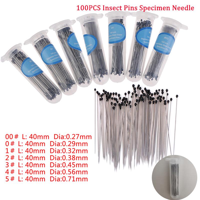 Hot 100PC Insect Pins 0.38mm Stainless Steel Different Sizes Specimen Pins For School Lab Education