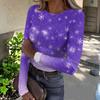 Women's Slim Fit Long Sleeve Base Layer T-Shirt with Christmas Print, Round Neck Pullover Top