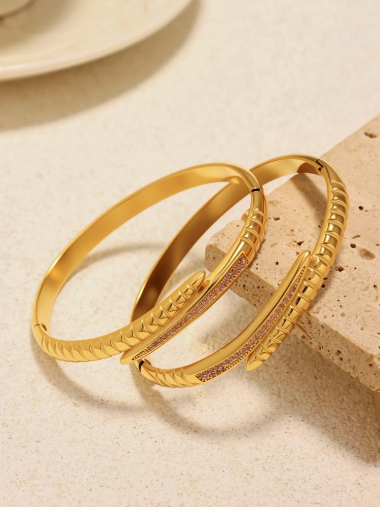 Snake Tails Shape Stainless Steel Bracelet Bangles For Women 18k Gold Plated With Shiny Zircon Luxury Women's Bracelets Bangle