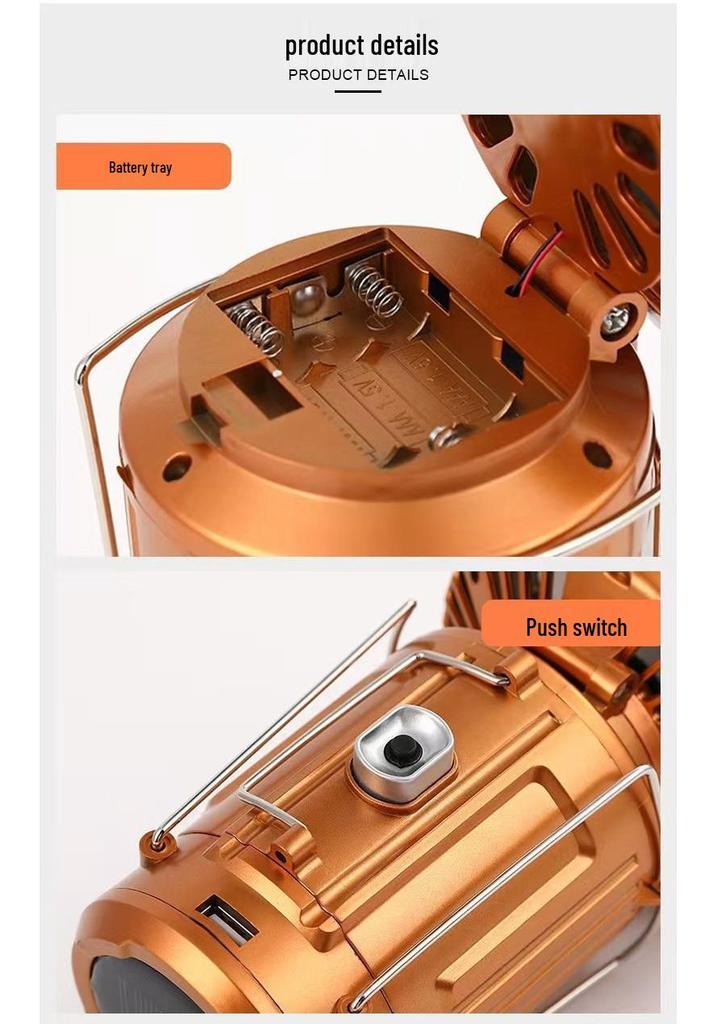 Portable Solar-Powered Camping Fan Light with Pull Switch, Lithium and Dry Battery Compatible