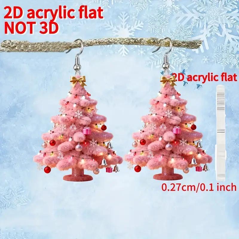 Cross-border new pink Christmas tree earrings flat acrylic Christmas party snowflake Christmas tree earrings ornament