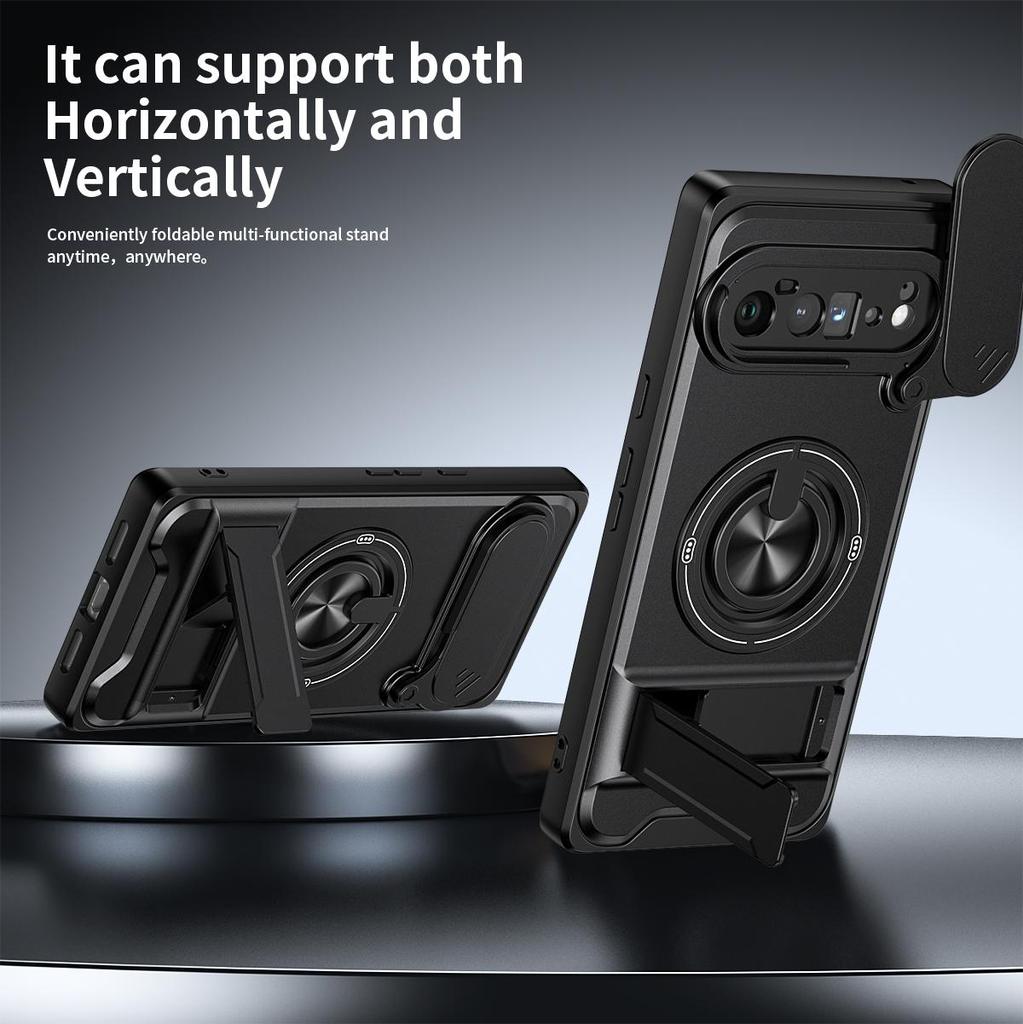 Slide Camera Cover Compatible for Google Pixel 6 Pro Case With Built-in Ring Stand and Folding Stand