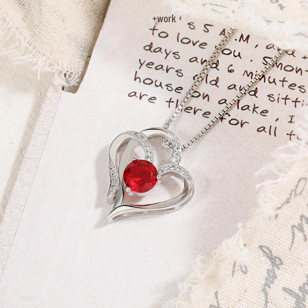 Elegant Double Heart Pendant Necklace with Colored Zirconia