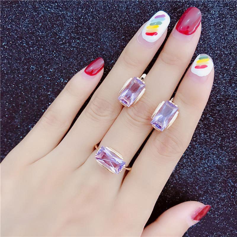Russia 585 Purple Gold Amethyst Ring Luxury Temperament Color Gold Plated Rose Gold Live Design Ring