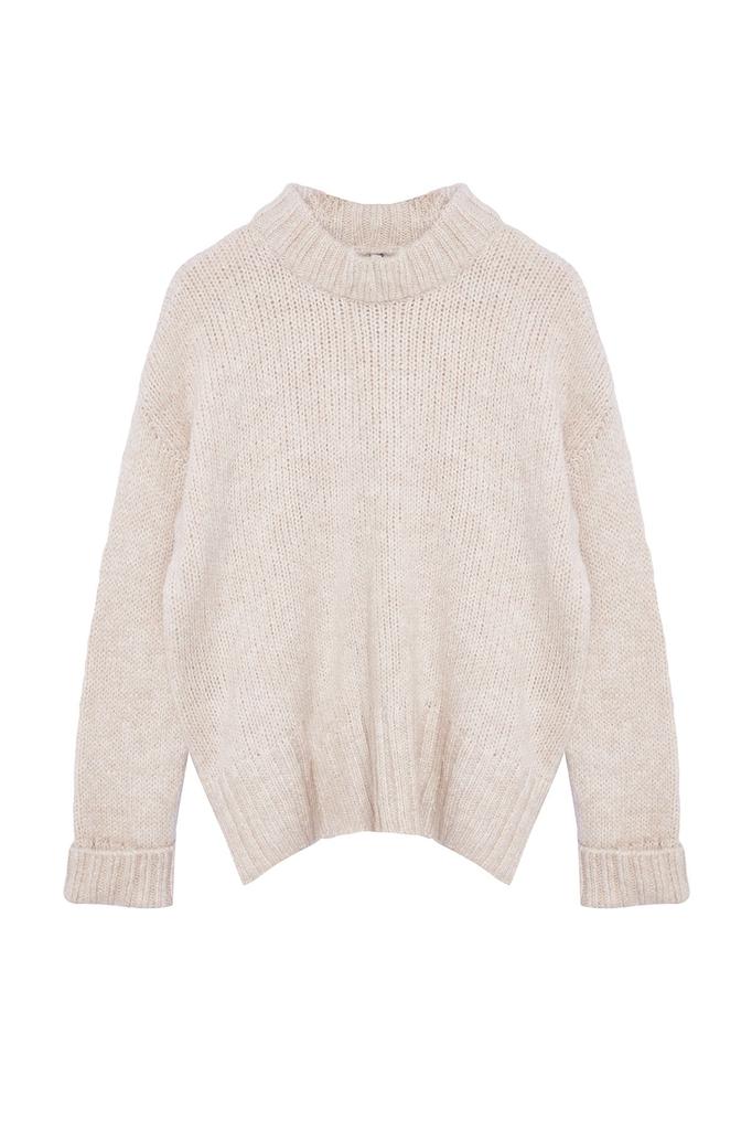 Women's Fashionable Stylish Sweater Stone Soft Textured Crew Neck Knitwear Sweater