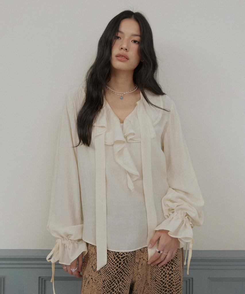Blusa con arricciature e laccetti ROIROI - Avorio
