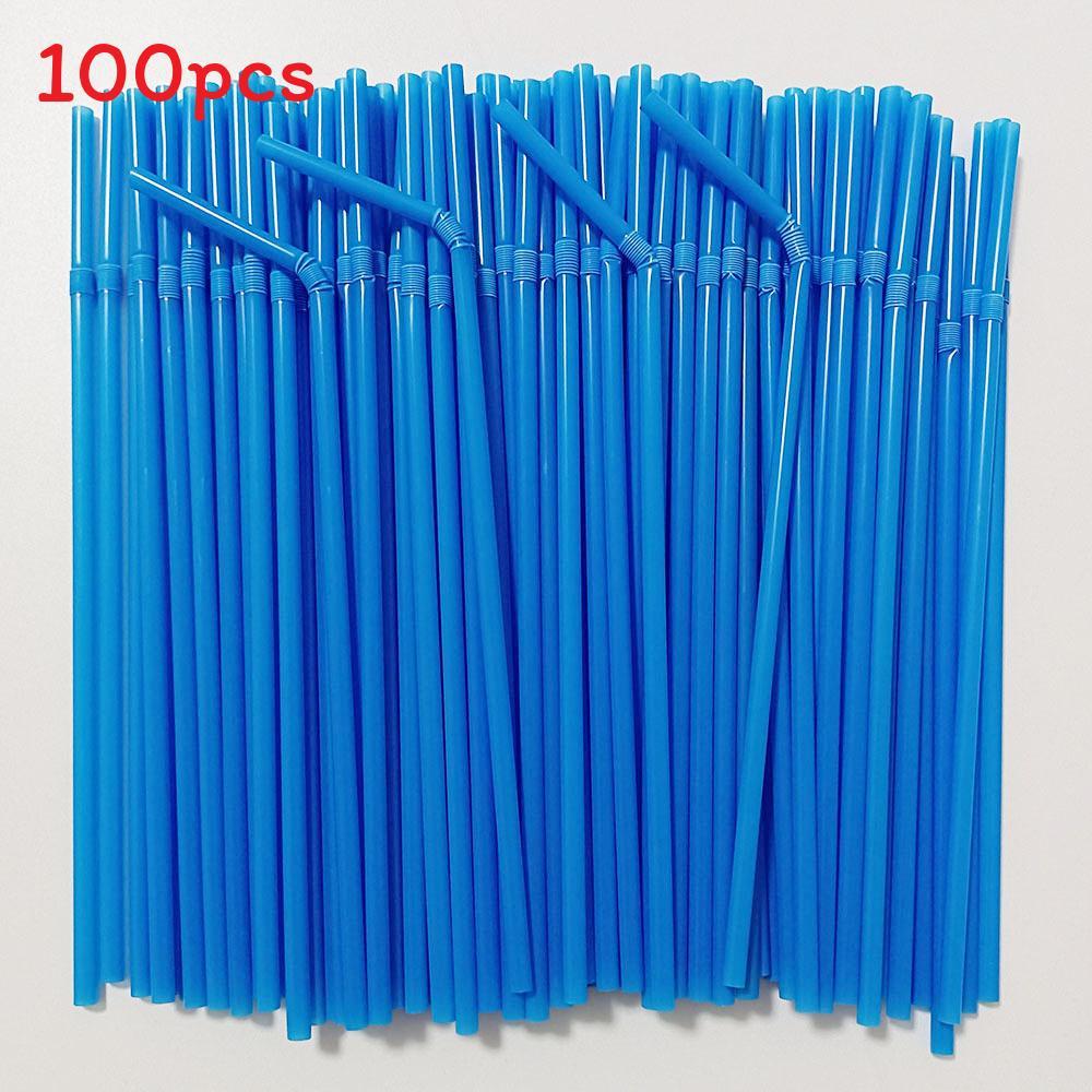Food Grade Colored Flexible Plastic Drinking Straws For Juice And Milk Tea 100 Pack