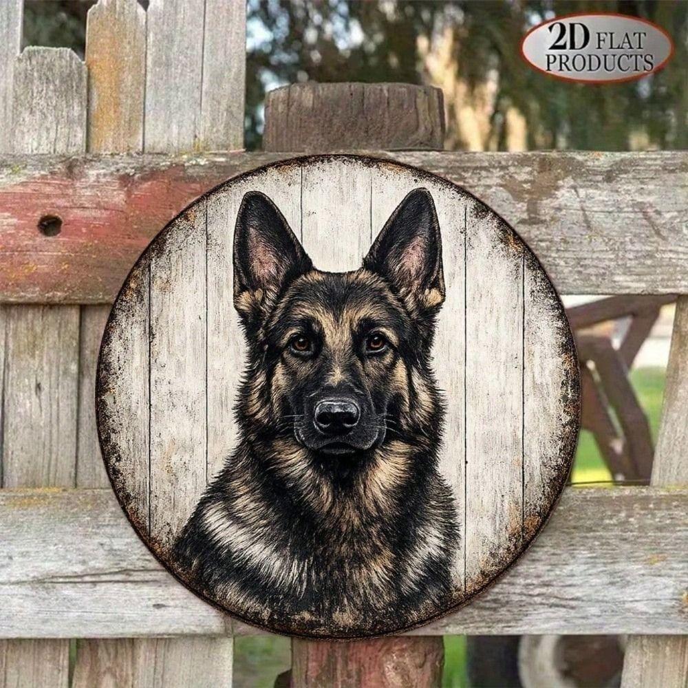 Round Vintage German Shepherd Dog Metal Wall Sign Bar Decor