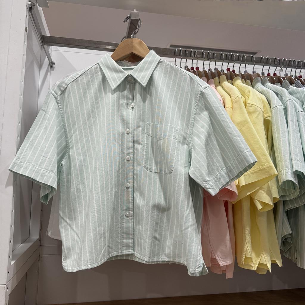 1116 Spring and Summer Women's Oxford Spinning Box Short Sleeve Shirt Single-breasted Shirt Casual Loose Top 181819