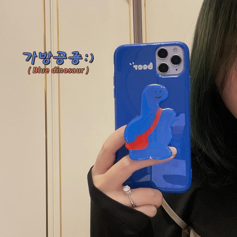 

Korean Ins Cute Dinosaur Bracket Apple 15 Promax Mobile Phone Case 14 Suitable for Iphone11 Couple X Soft 13 15promax