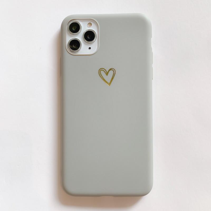 Applicable to iPhone13 bronzing love mobile phone case 12PRO simple solid color 11 anti-drop protective case XSMAX soft case